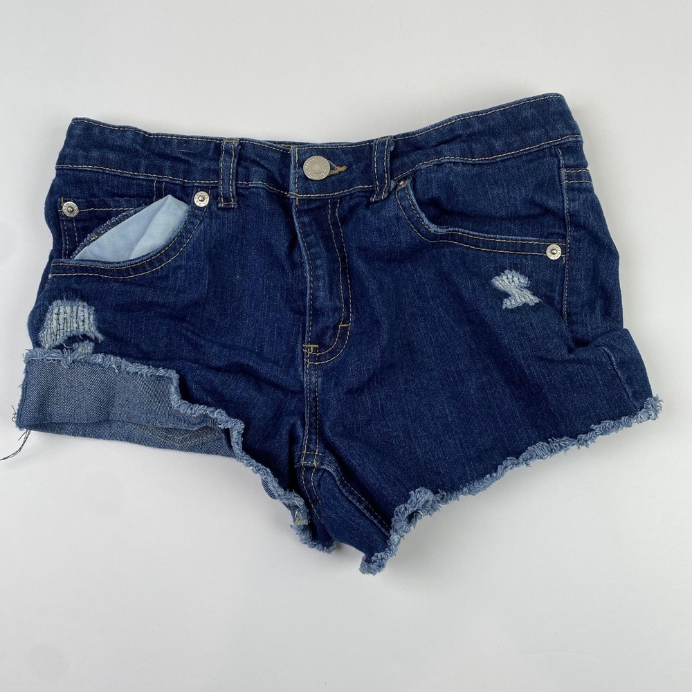 Levis Shorty Short Denim Shorts Girls 16 (24x2) Blue Distressed Cutoff Raw Hem